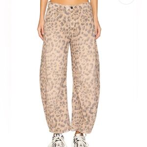 Free People Leopard Barrel Jeans